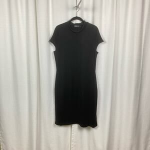 Peruvian Connection Black Pima Cotton Cap Sleeve Mock Neck Midi Dress Sz.M